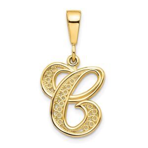 14k Yellow Gold, Maci Collection, LG Filigree Script Initial C Pendant